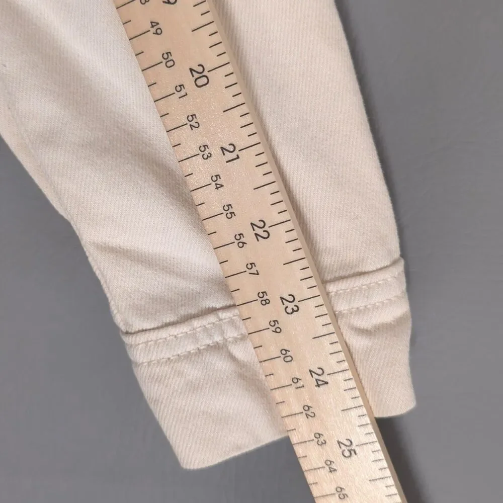 WE THE FREE Women's Denim Jacket SMALL Cream Cropped 100% Cotton Button‎ Front